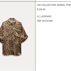 Zara Leopard Print Roll Tab Sleeve Swimsuit Coverup Shirt Dress Size Small